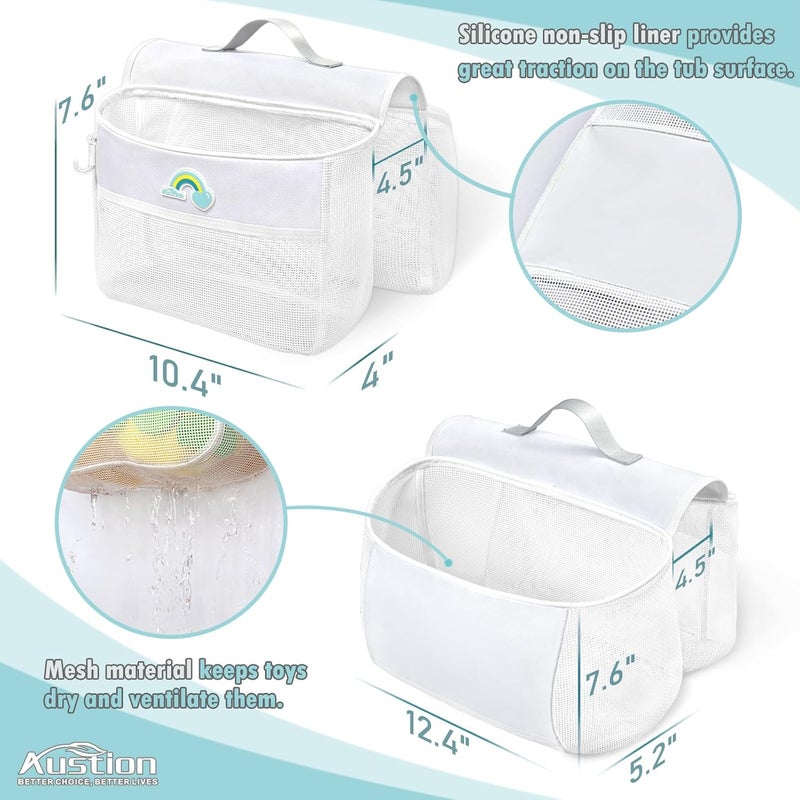 Austion Saddle shape 2 Compartments Bath Toy Organizer, Easy Access for Children, Wide Opening Bath Toy Holder for Drying Toys and Storage, Mesh Shower Toy Holder and Bath Tub Toy Storage Organizer for Tub. - Image 2